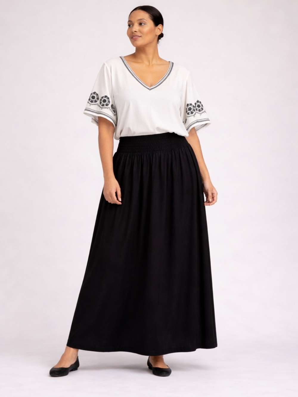 NWT Karen Kane White Embroidered Top Black Maxi Cotton 2Pc Skirt Set 3X Plus